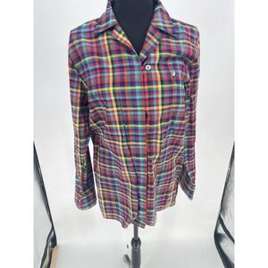 Vtg Melissa Harper Women Plaid Flannel Button Up Shirt Blue Red Sz 8 Bin12